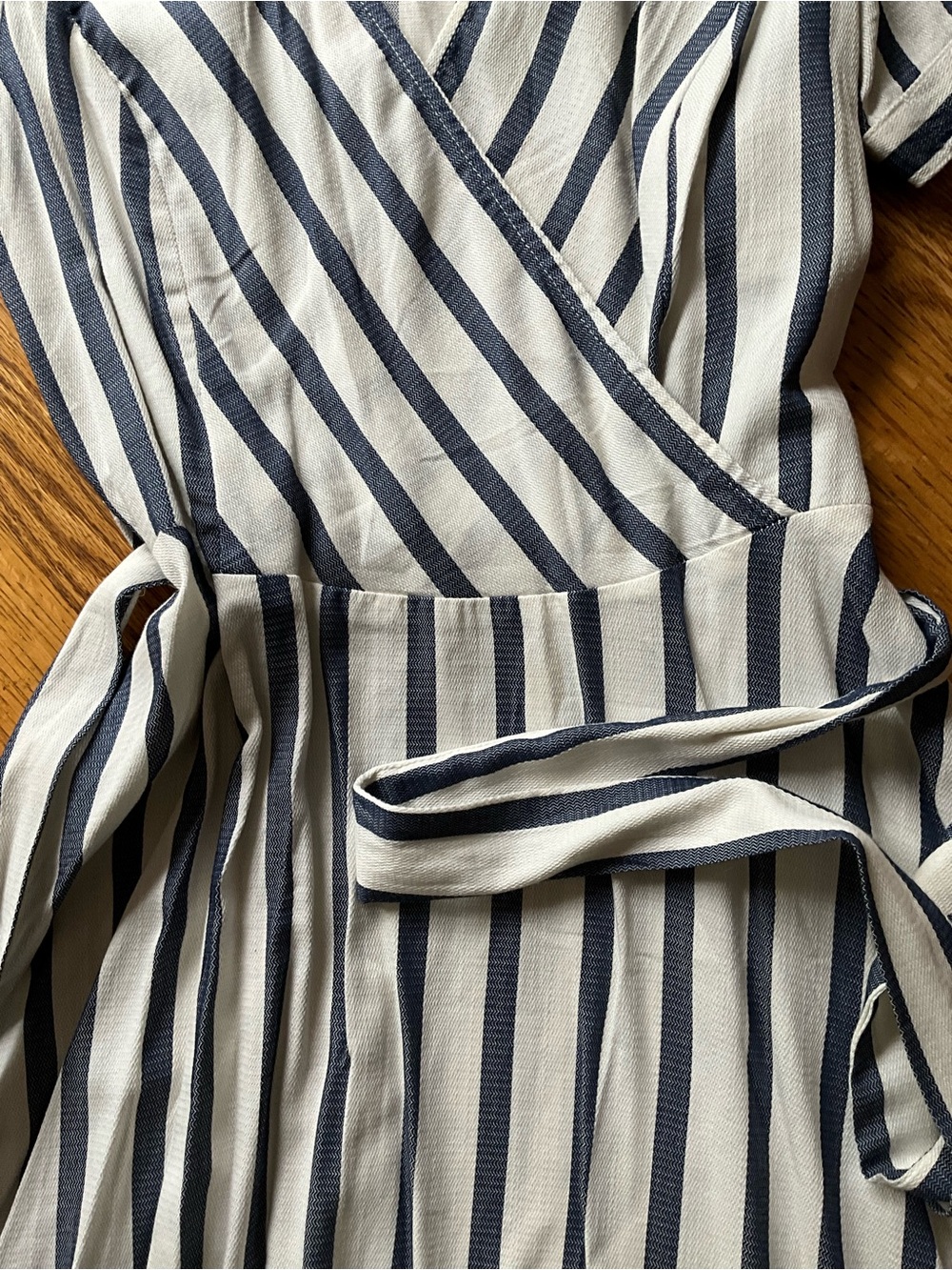 NWT Ixia Striped Wrap Midi Dress in White and Blue with Tie Waist - Picture 6 of 9